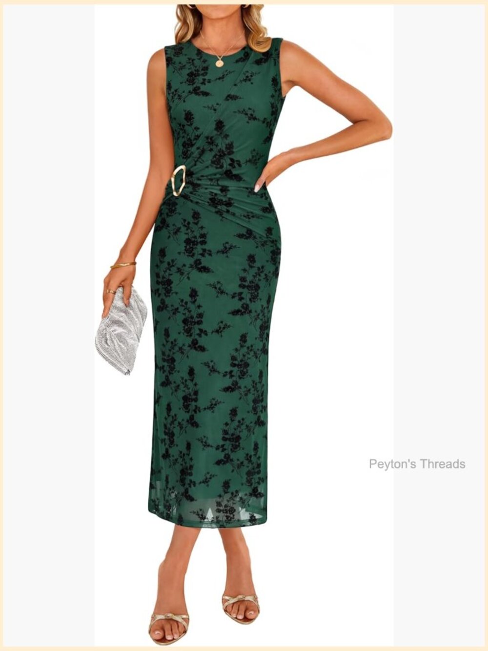 Sleeveless Floral Bodycon Midi Dress Ruched Mesh Wrap Wedding Guest Cocktail